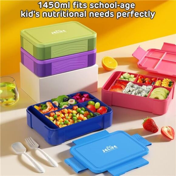 Bento Lunch Box for Kids - 1450ml Leakproof Kids Bento Box 6 Compartments - Picture 6 of 8